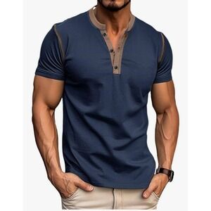 Men's Small Cotton Henley Shirt Short Sleeve Lightweight Casual Tee Top Slim